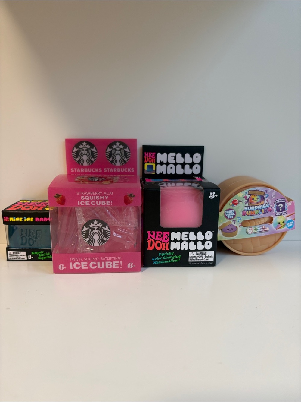 Mello Mallo Needoh, Nice ice baby Needoh, Starbucks squish, MiniDumpling.